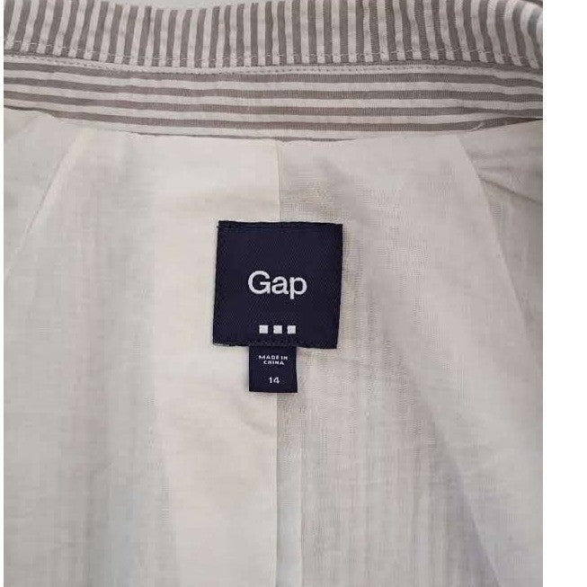 Gap NWOT Navy White 100% Cotton Seersucker Striped Blazer Jacket Coastal 14