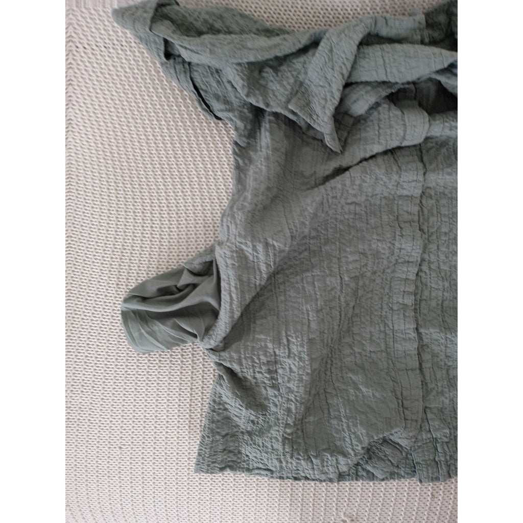 Abercrombie Boho Olive Green Textured Cotton Shirt Dress Medium Boho Coastal 34"