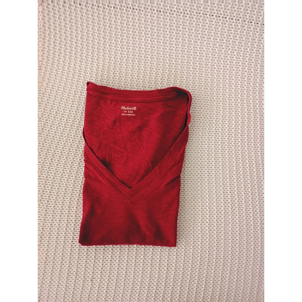 Madewell Red V-Neck T-Shirt Cotton Casual Tee Fits S NWOT