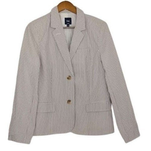 Gap NWOT Navy White 100% Cotton Seersucker Striped Blazer Jacket Coastal 14