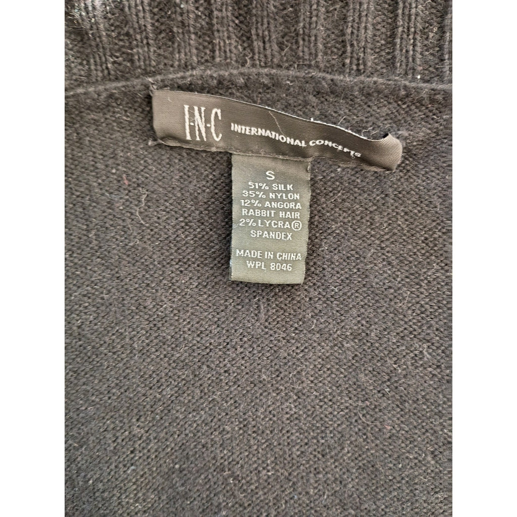 INC Int'l Concepts -SILK Angora Black Ribbed Knit Shawl Cardigan Sweater Size S