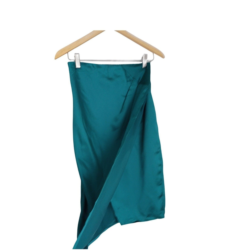 90s Minimal Satin Slip Midi Skirt Teal Clean Girl Aesthetic S NWOT