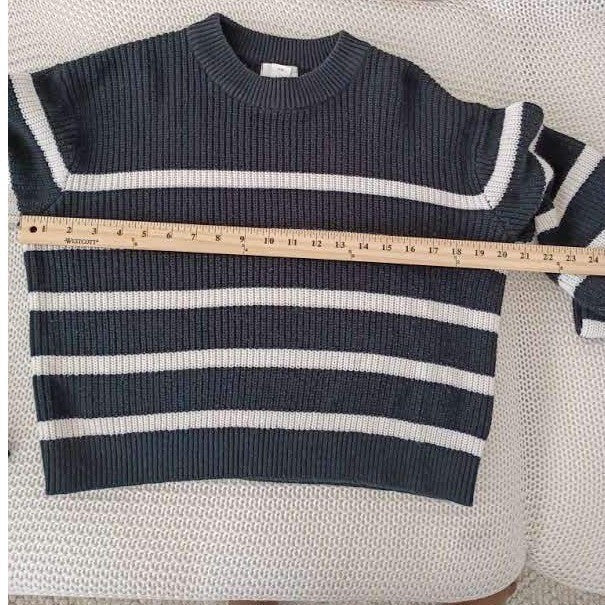 H&M Striped Coastal Cotton Blend Sweater Navy White Crew Neck Fits S/M Ribbed