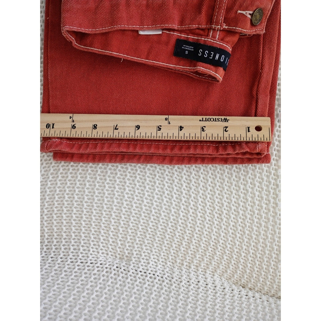 Lioness Australia Red Wide Leg Cargo Pant Contrast Stitch Cotton Denim W Size 27