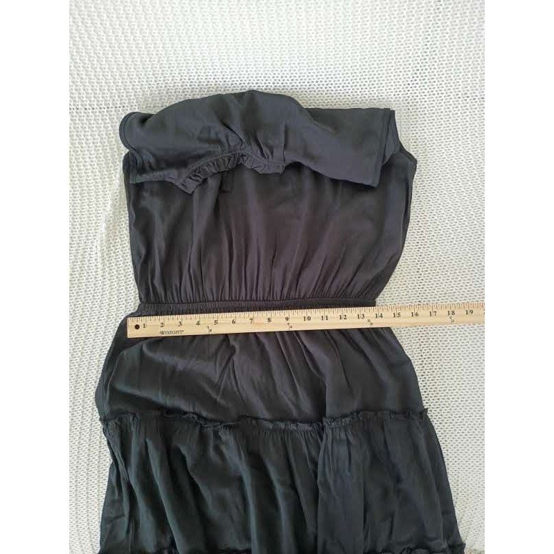 Insulation 100% Cotton Tiered Mini Dress M Black Ruffle Tie Neck Boho Dainty LBD