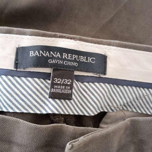 Banana Republic Gavin Chino Pants Mens 32x32 Flat Front Khaki Casual-100% Cotton