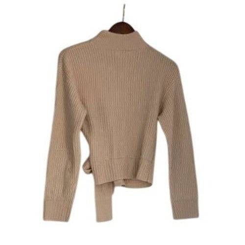 ASTR The Label Chic Elegant Cream Ribbed Mock Neck Wrap Tie Sweater Size S