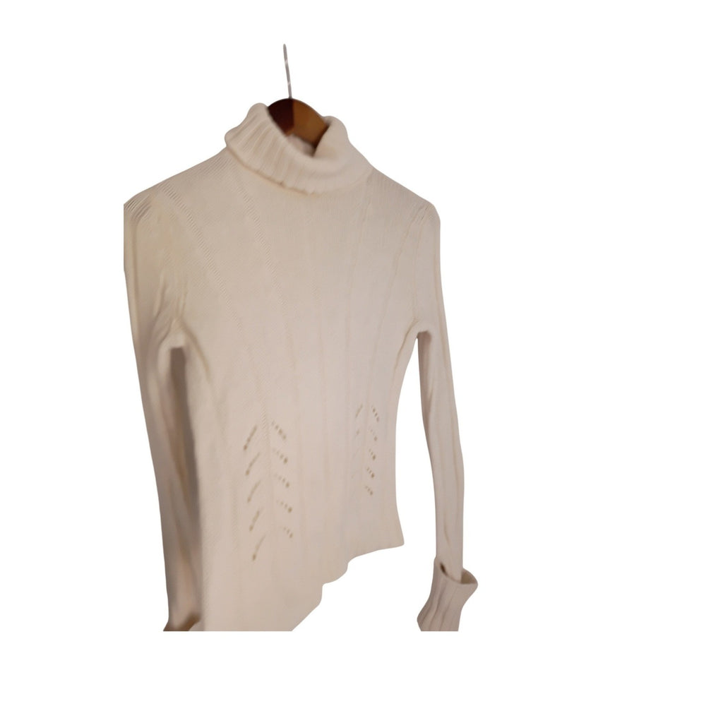 Express Y2K Ivory Ribbed Turtleneck Sweater Wool Angora Pointelle Coquette XS