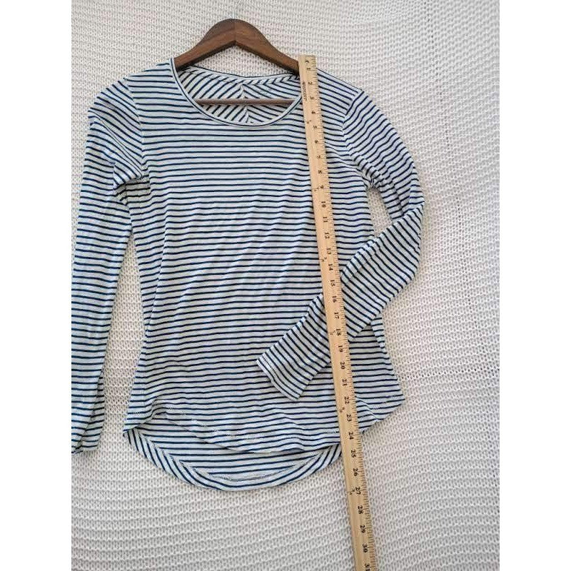 Madewell Coastal Blue White Striped Tee 100% Cotton Scoop Neck Long Sleeve Small