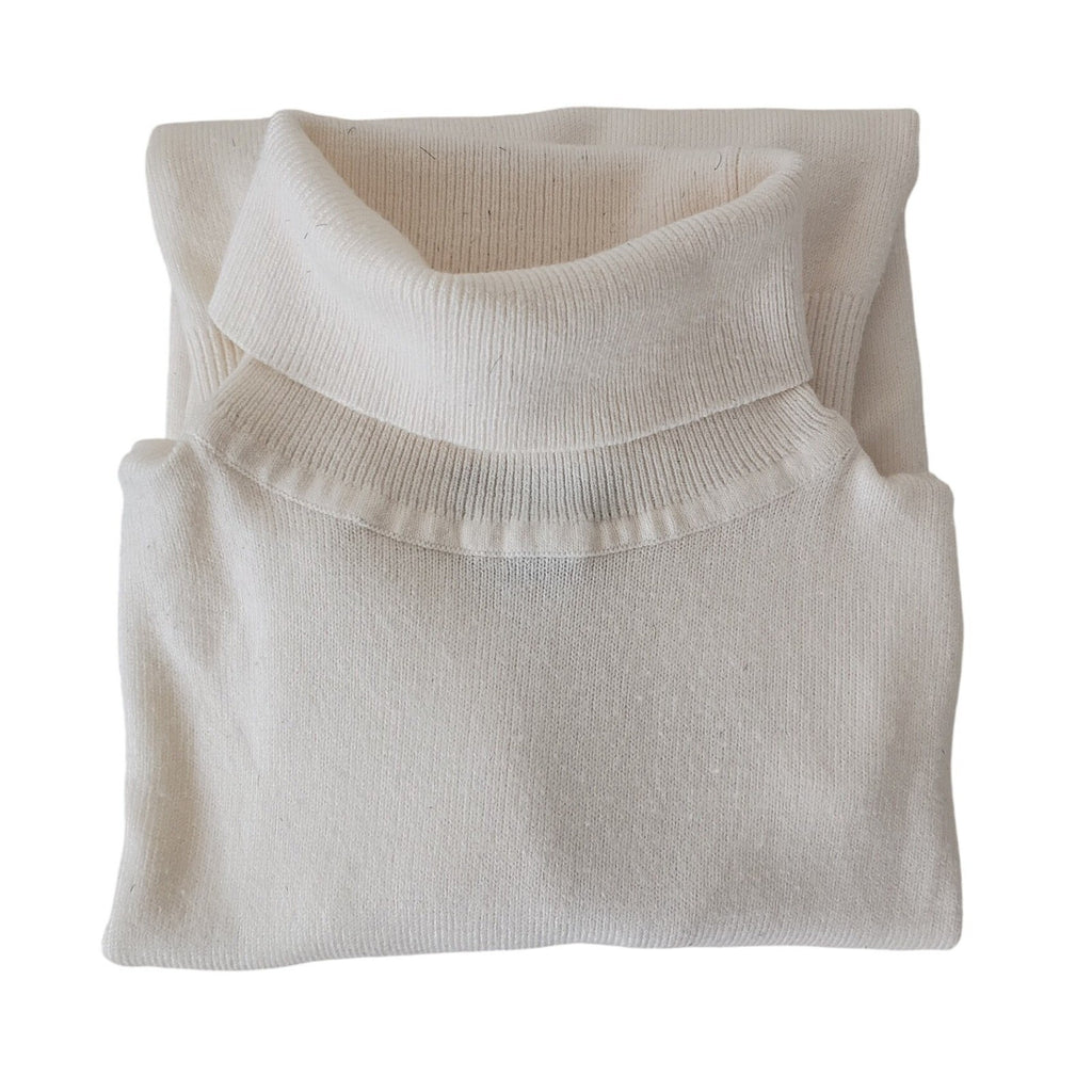 JM Collection Petite Ivory Turtleneck Sweater Button Cuffs Pullover Size P S