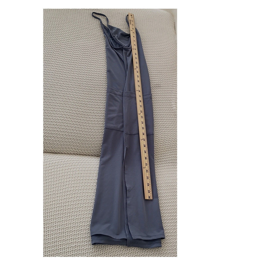 Jolie Gray Slip Midi Dress V Neck Spaghetti Strap Pockets Effortless S