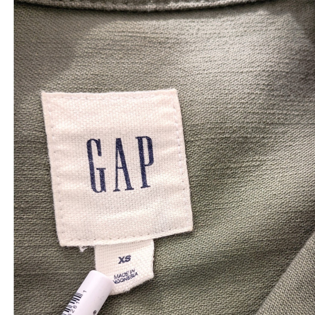 GAP Olive Green Utility Jacket Embellished Pocket Button Down Size M 100% Cotton