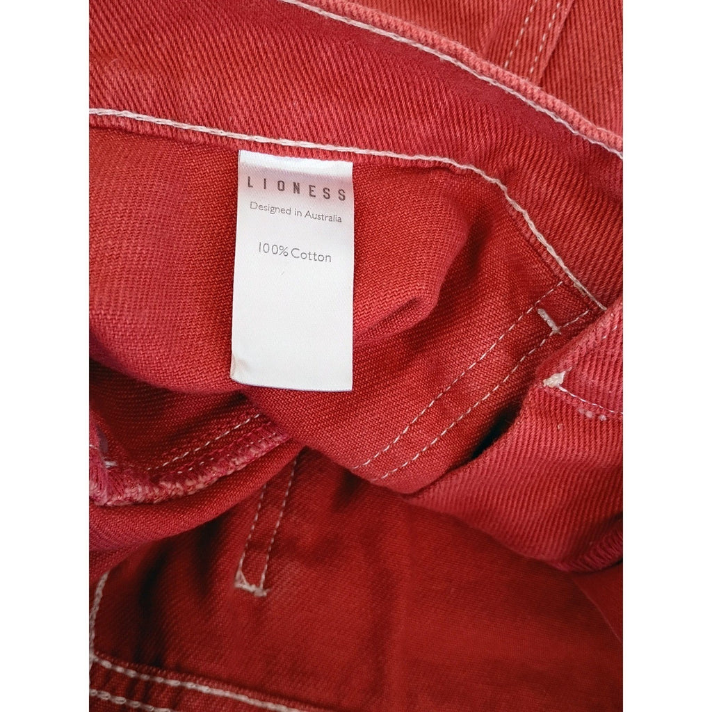 Lioness Australia Red Wide Leg Cargo Pant Contrast Stitch Cotton Denim W Size 27