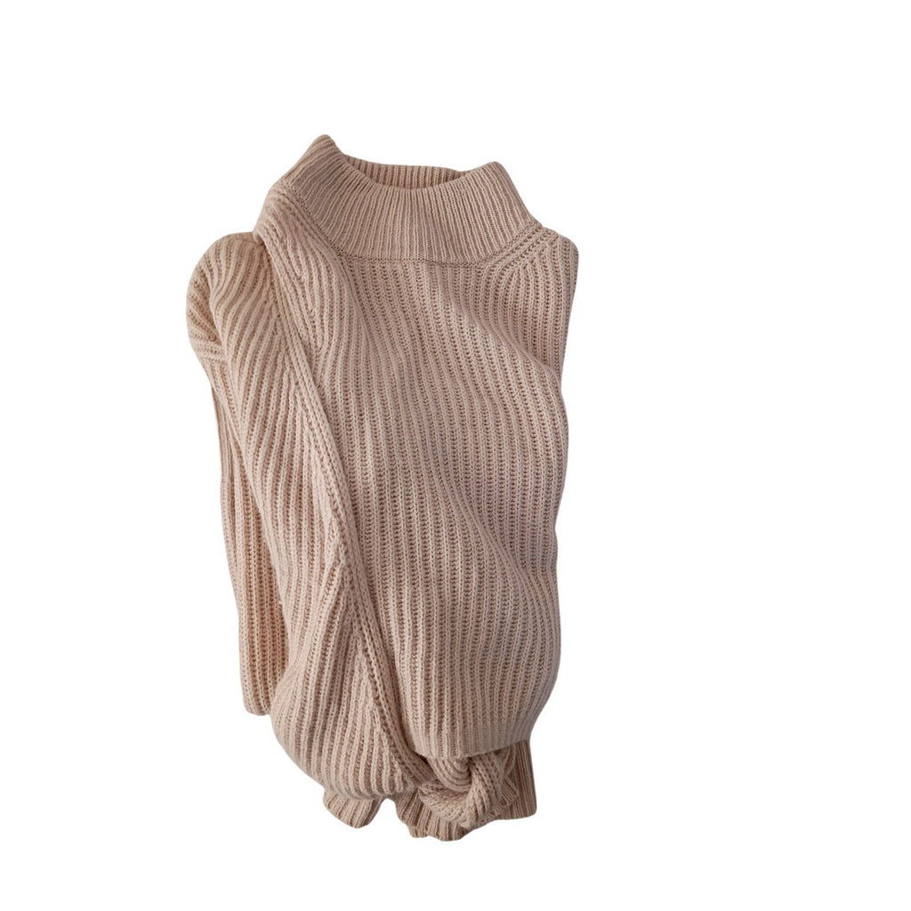 ASTR The Label Chic Elegant Cream Ribbed Mock Neck Wrap Tie Sweater Size S