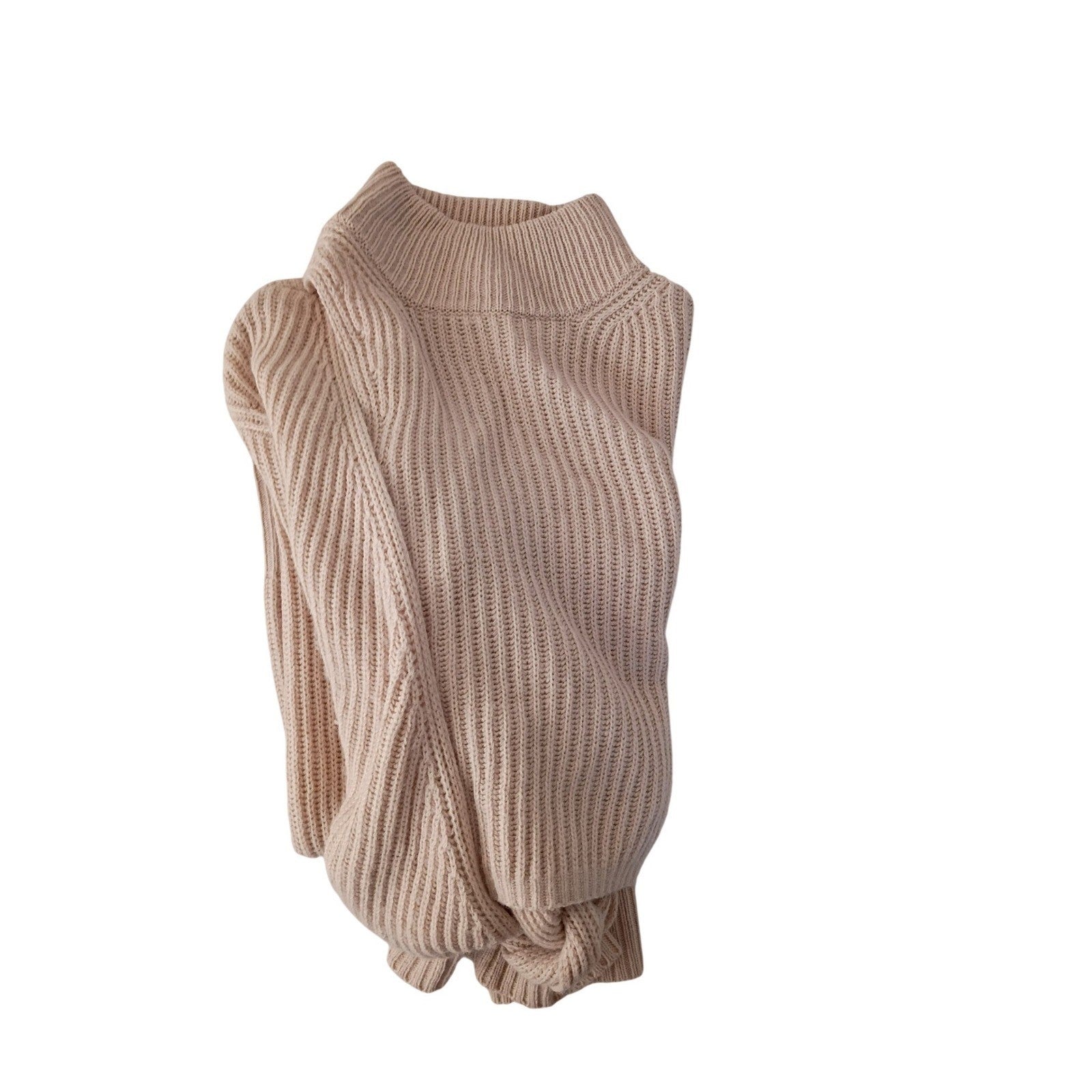 ASTR The Label Chic Elegant Cream Ribbed Mock Neck Wrap Tie Sweater Size S