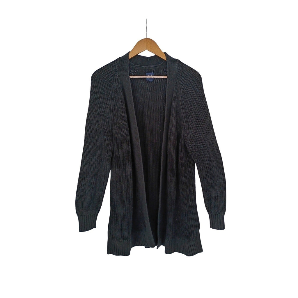 GAP 100% Cotton True Black L Longline Shawl Collar Cardigan Sweater Minimalist