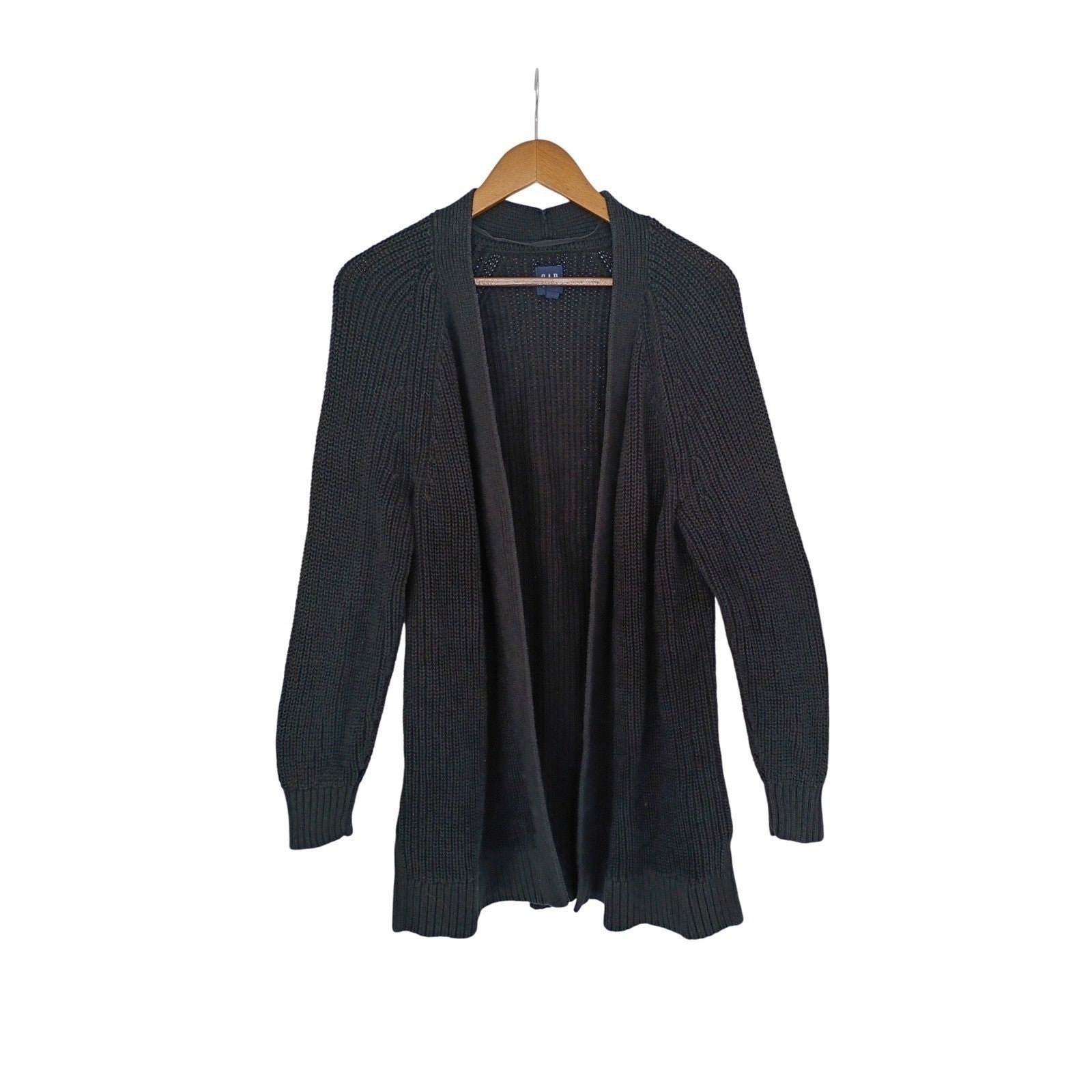 GAP 100% Cotton True Black L Longline Shawl Collar Cardigan Sweater Minimalist