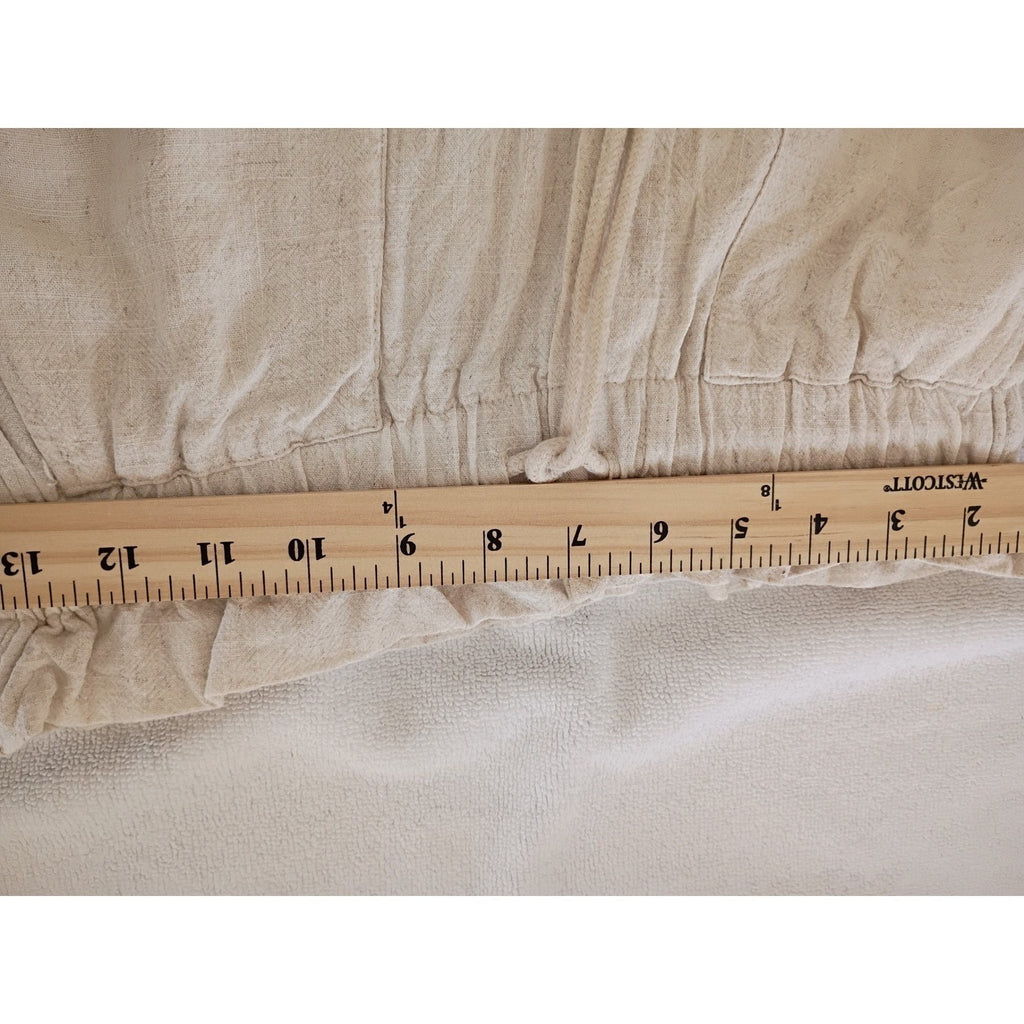 Linen Blend Wide Leg Pants Beige Paperbag Waist Drawstring Casual Comfort