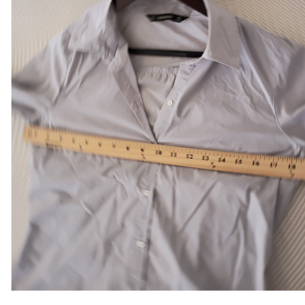 ZARA Classic Grey White Micro Stripe Button Down Shirt Contrast Cuff Fits S/M