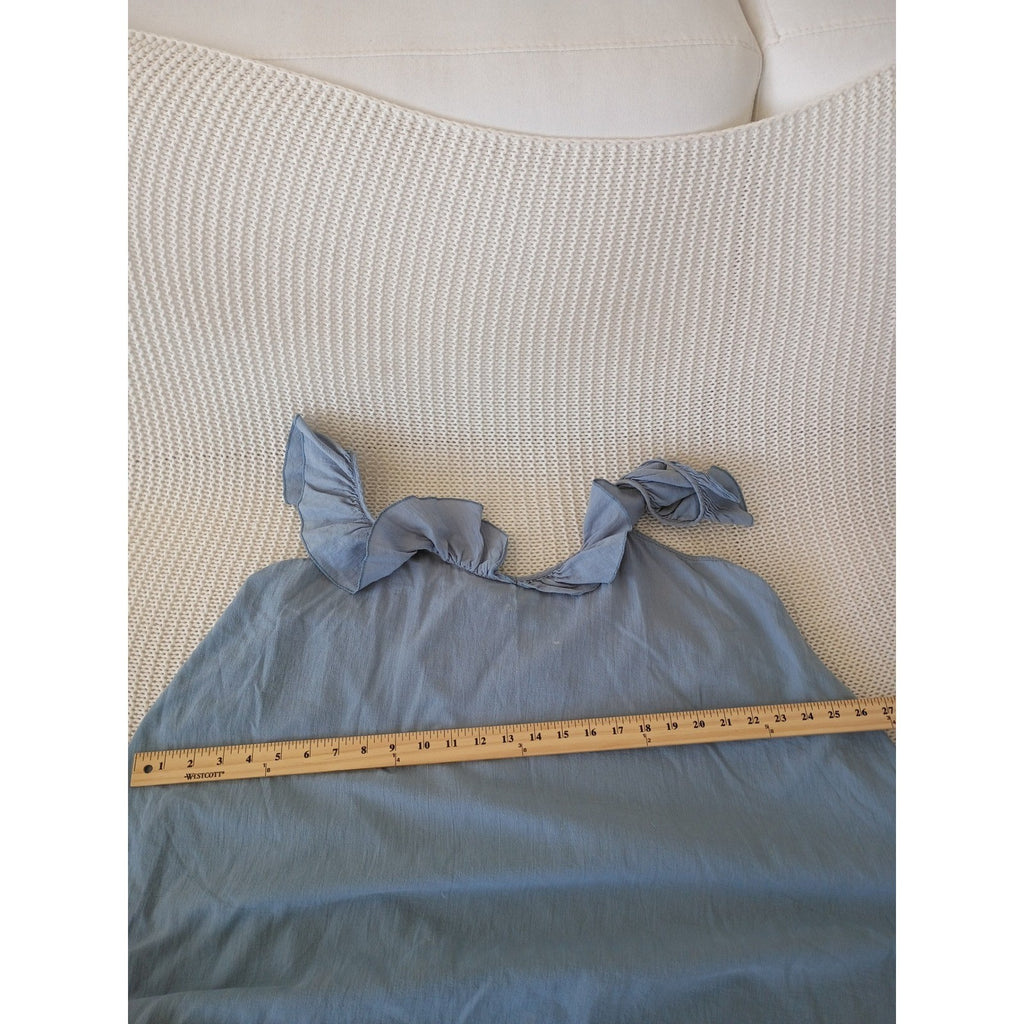 98% Cotton L/XL Maxi Dress ZEXXXY Blue Ruffle Strap Square Neck Slveless Coastal