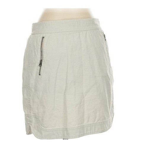 J Crew Canvas Mini Skirt Zip Front Pockets Khaki Tan Linen Blend Size 2 W26-27