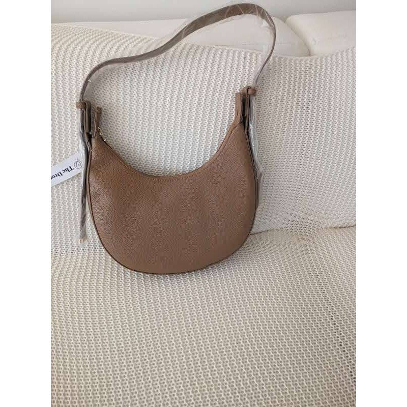 NWT The Drop Avalon Small Shoulder Bag Tan Pebble Faux Leather Crescent Hobo Bag