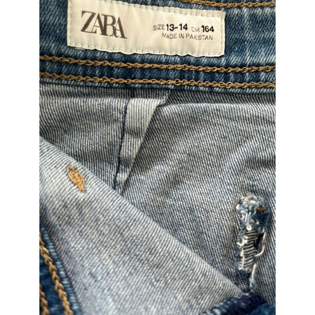 Zara High Super High Rise Wide Leg Jeans Blue Denim Frayed Hem Womens 24x28