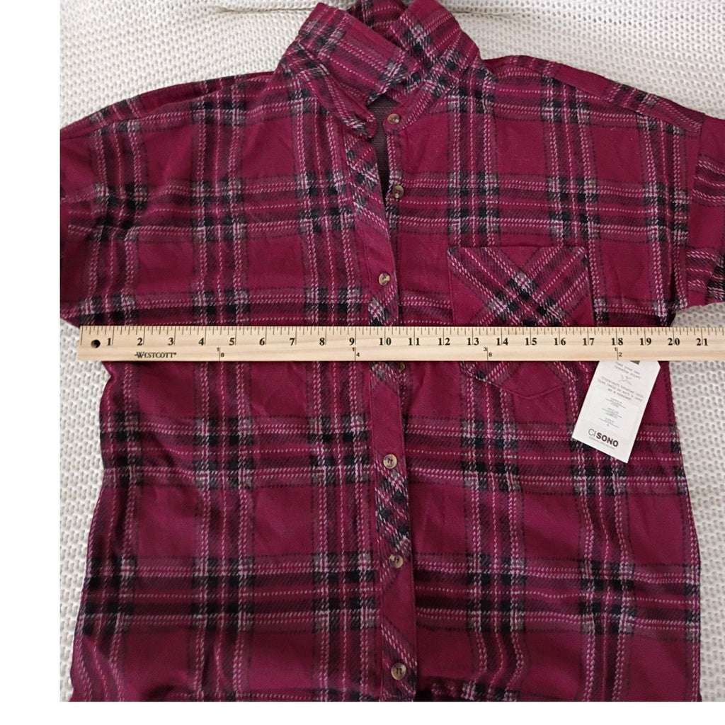 Ci Sono NWT Plaid Button Up Casual Shirt Brushed Knit Long Sleeve Mens S