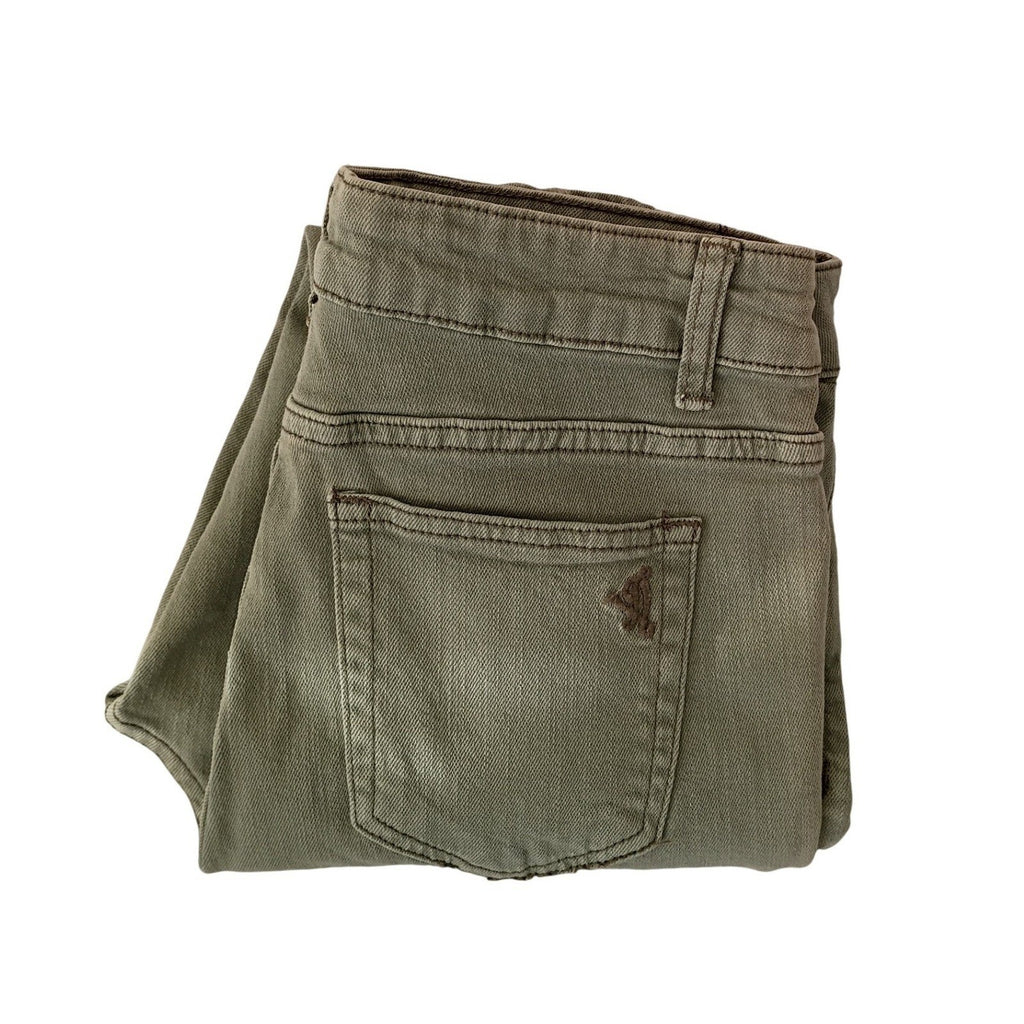 VIP JEANS Olive Green Cropped Distressed Ripped Skinny Jeans 28x25 Edgy