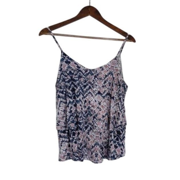Emmelee Blue Pink Tie Dye Tiered Ruffle Camisole Tank Top Medium