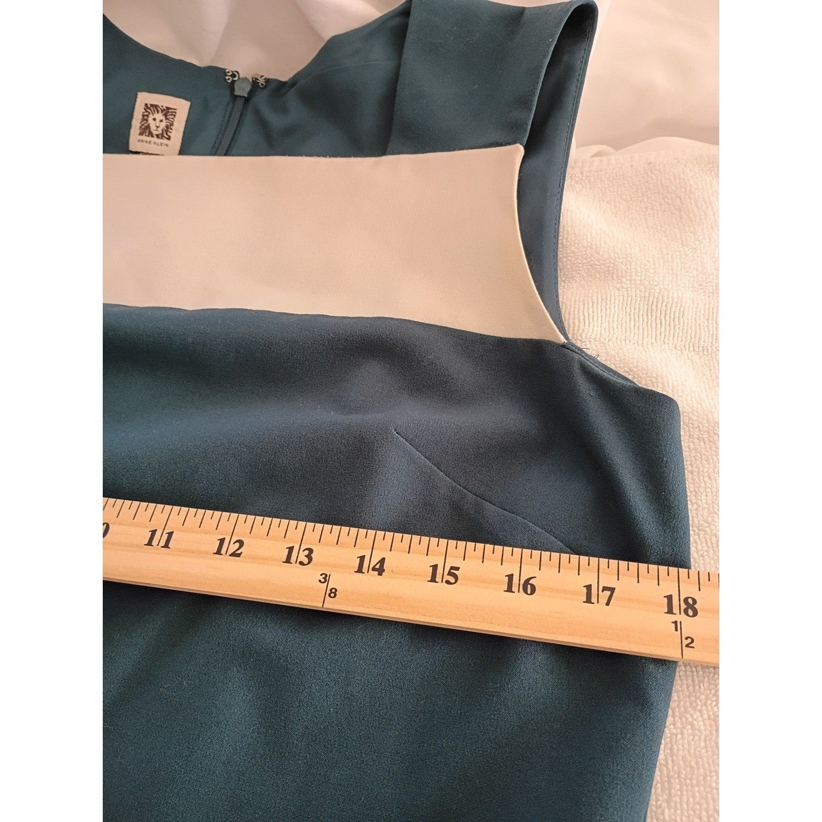 VTG Anne Klein Teal Ivory Colorblock Sheath Dress Slveless Zip 6 Career Classic