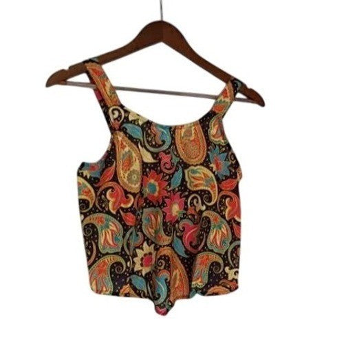 NWT RHEA Hippie Festive Top S Multicolor Paisley Floral Smocked Back Crop Top