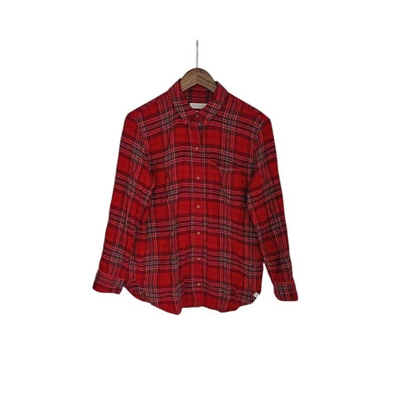 Treasure Bond Plaid Boyfriend Shirt Red  Long Sleeve Cotton Blend Size S