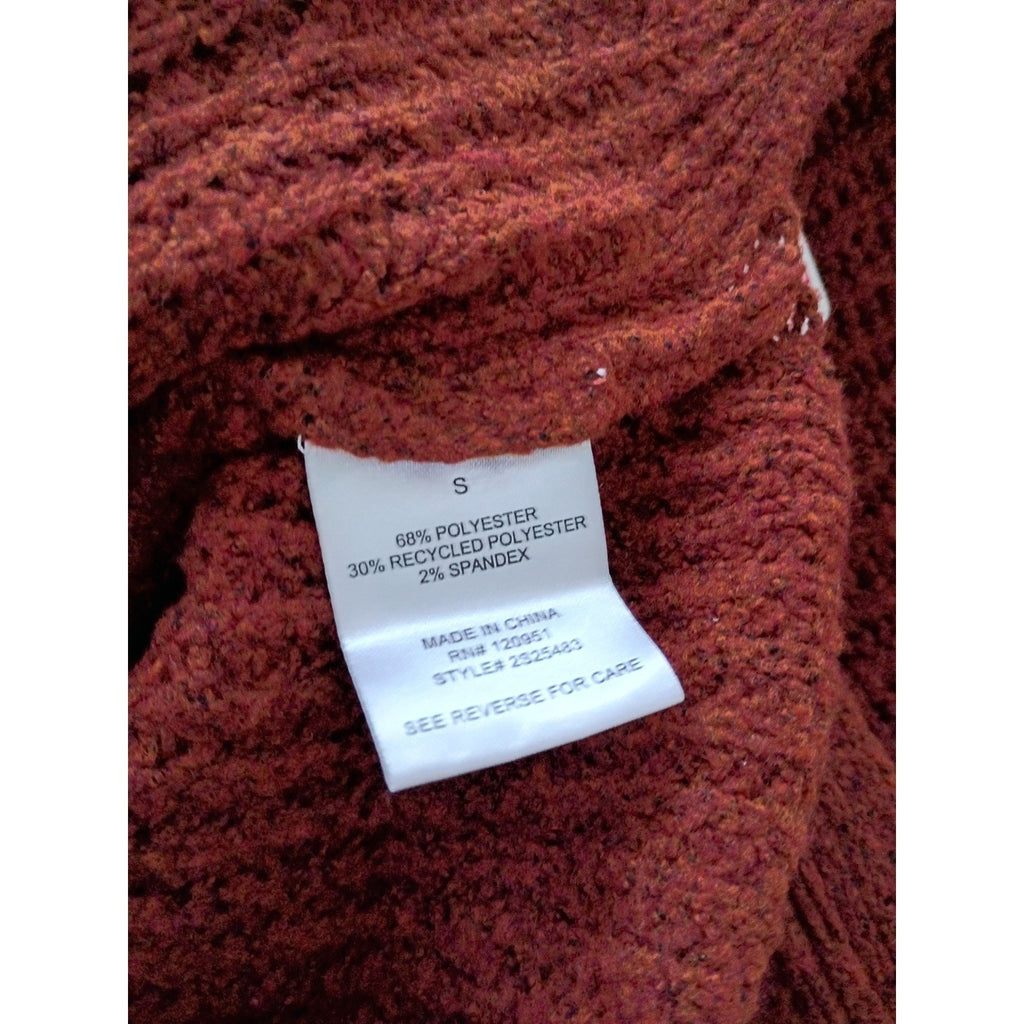 PINK ROSE NWT Cozy Rusty Brown Cross-Neck Waffle Knit Sweater Size S Casual Chic