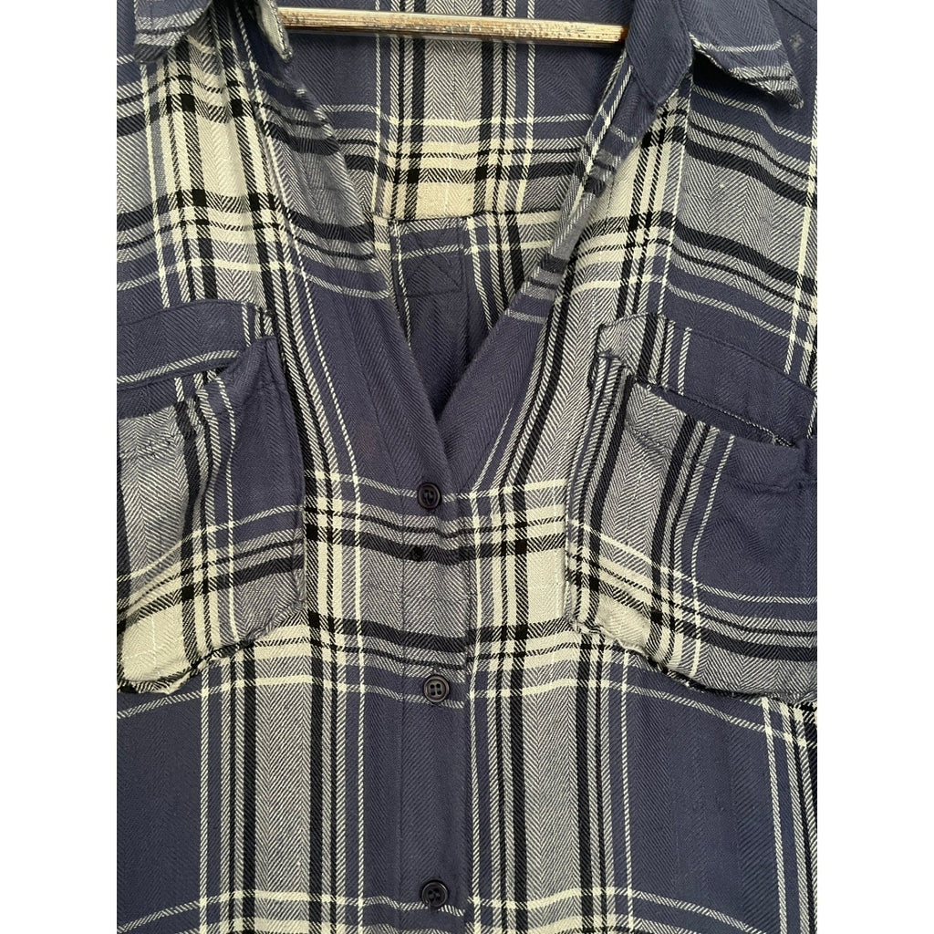 KUT from the Kloth Plaid Flannel Button Up Shirt Blue Black White Size L