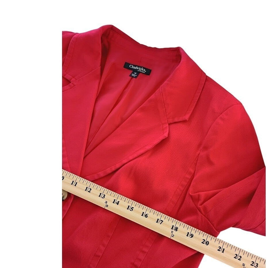 Red Cotton Blazer Tailored Career Jacket Size 14 NWOT Professional Chadwicks