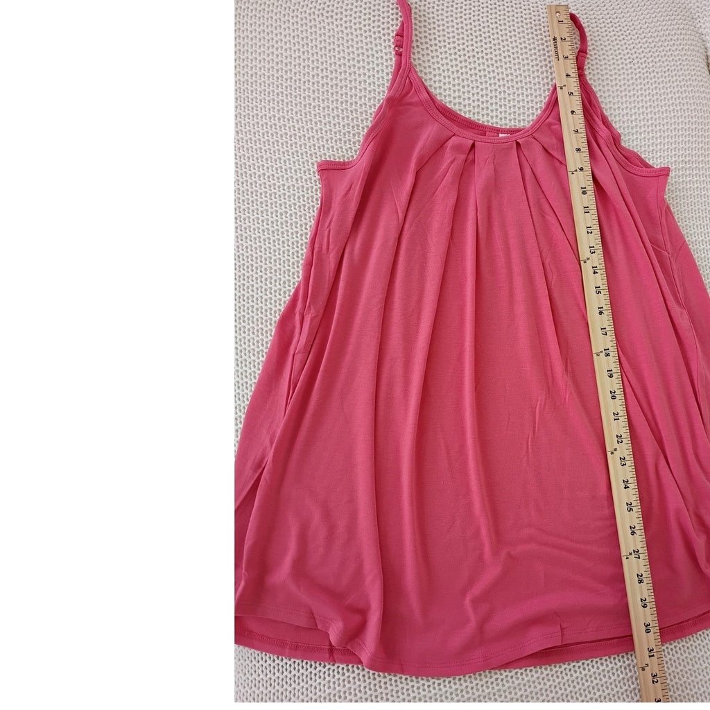 Flowy Pink Pleated Cami Tank L NWT Adjustable Straps Boho Summer Top
