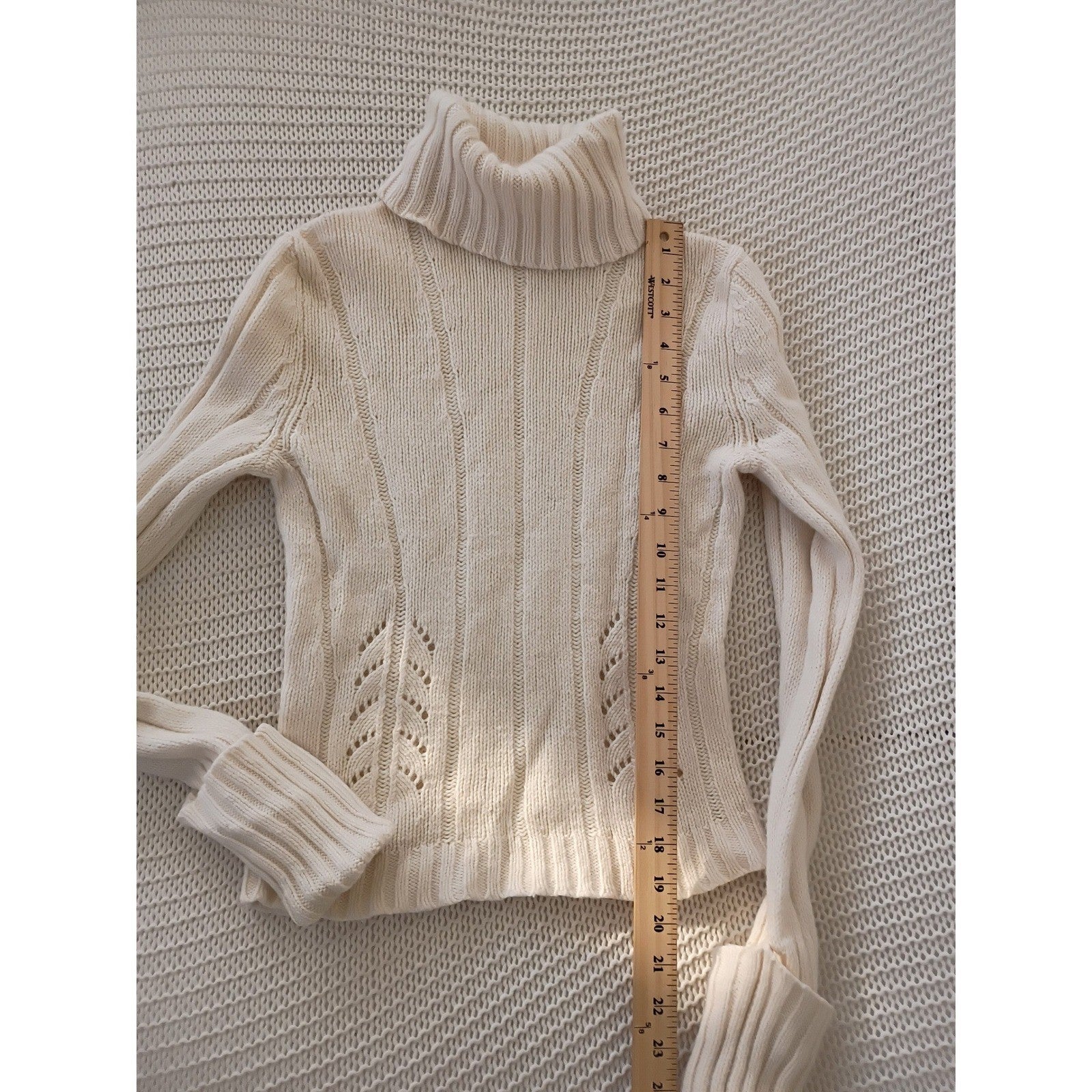 Express Y2K Ivory Ribbed Turtleneck Sweater Wool Angora Pointelle Coquette XS