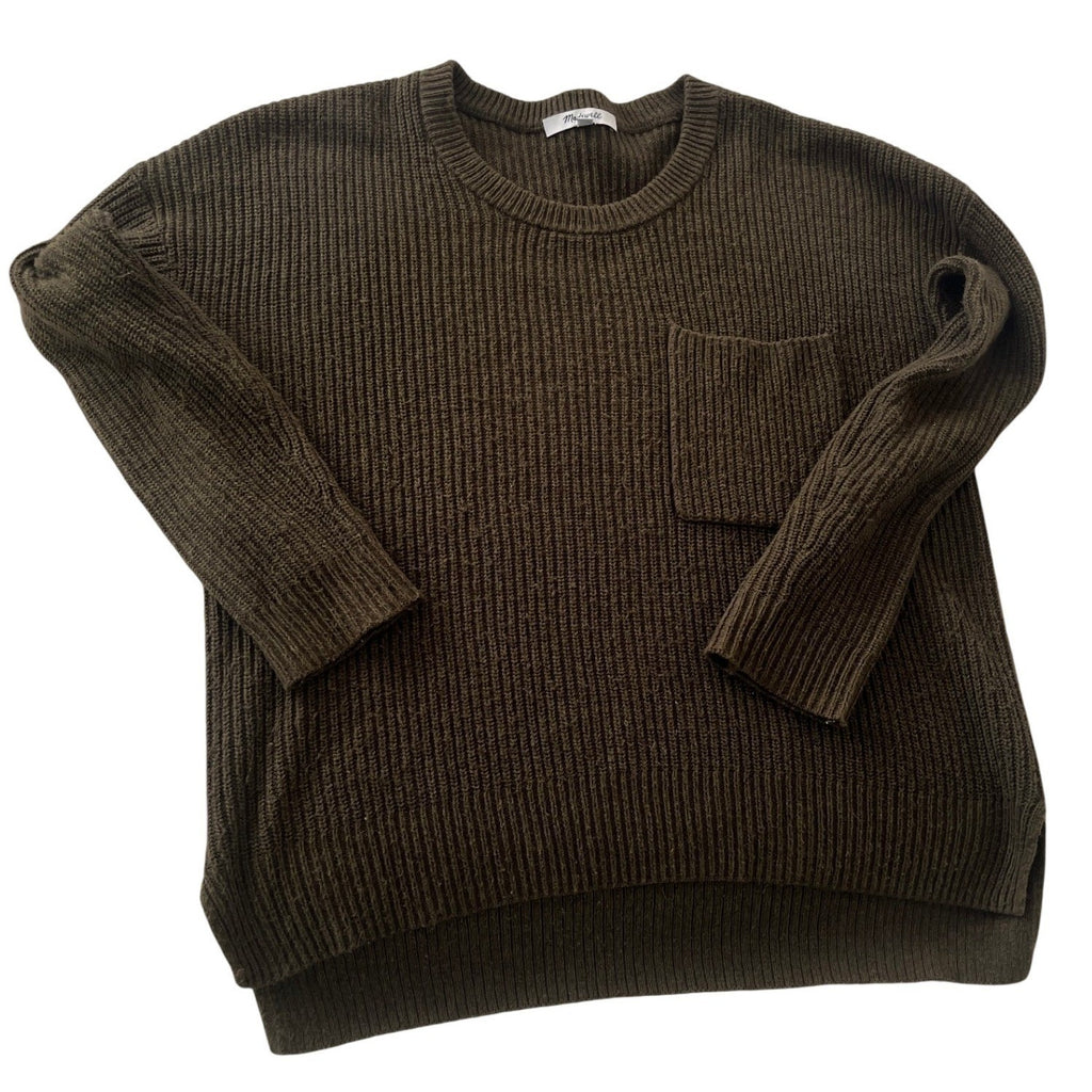 Madewell Olive Green Ribbed Pocket Sweater Cotton Blend Long Sleeve Minimalist S