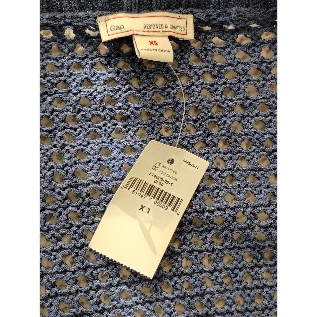 GAP NWT 100% Cotton Mesh Blue Crochet Knit Cardigan Longline Open Cozy Layer S
