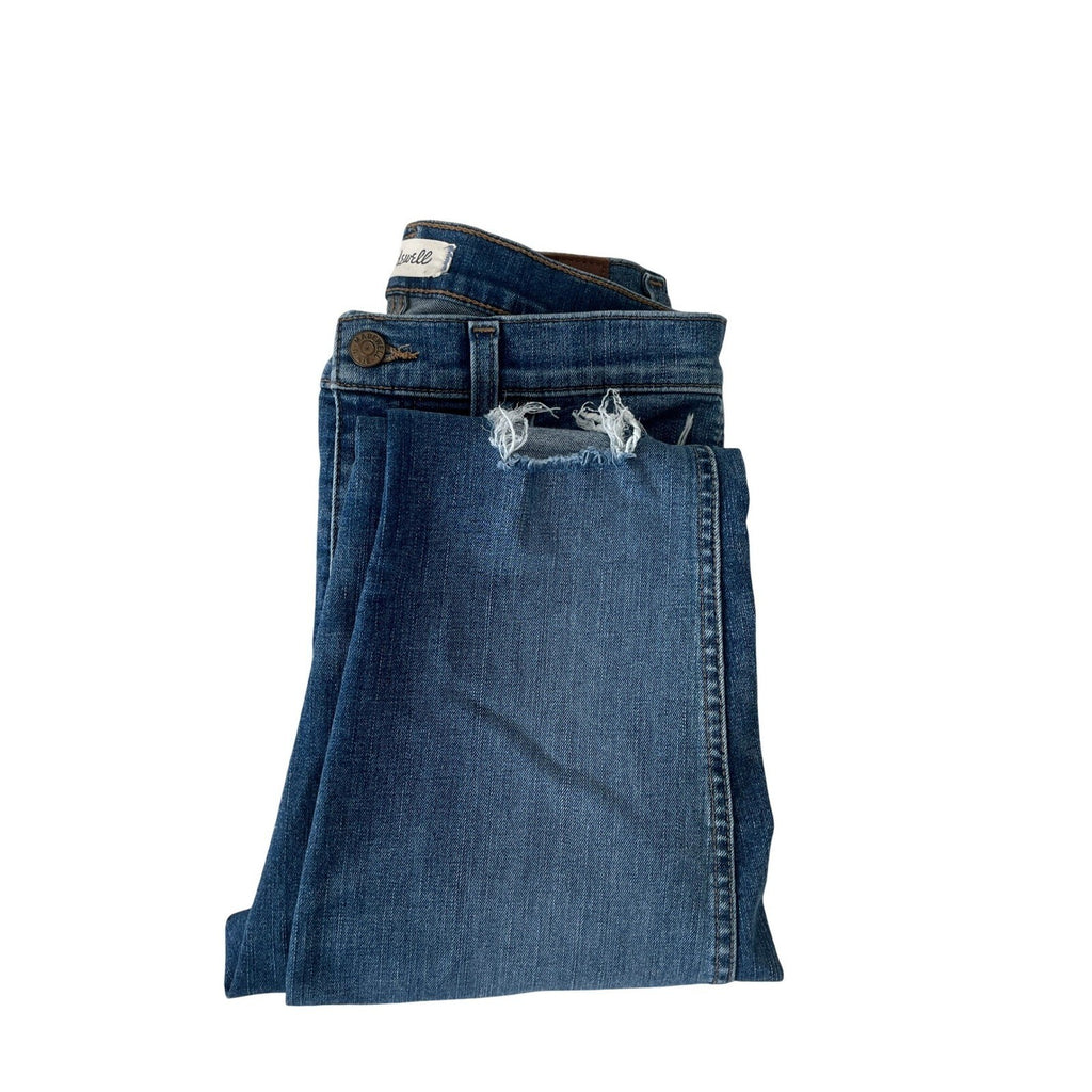 Madewell Women Blue Denim Jeans Button Fly Distressed Straight Leg Size 27