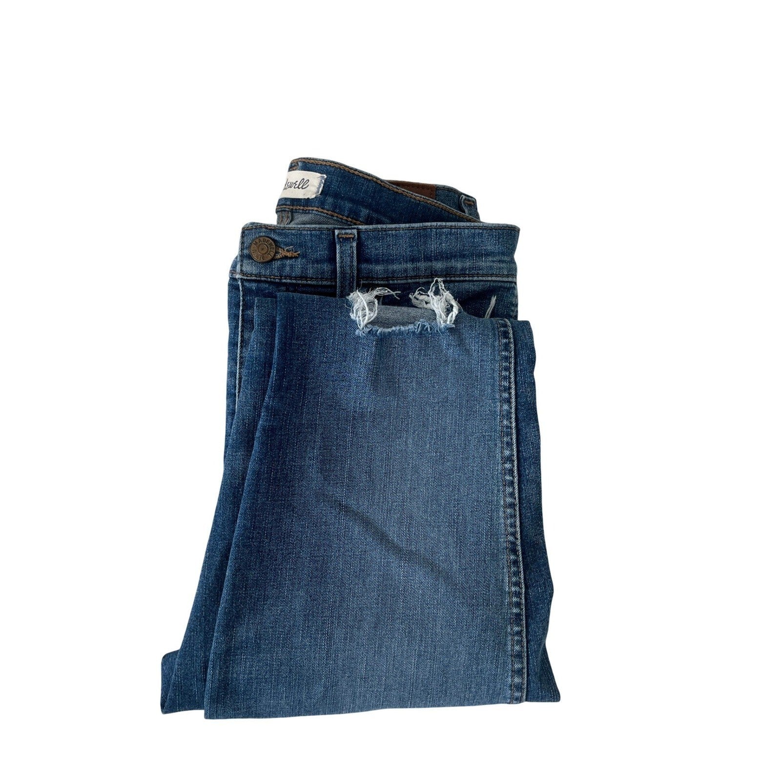 Madewell Women Blue Denim Jeans Button Fly Distressed Straight Leg Size 27