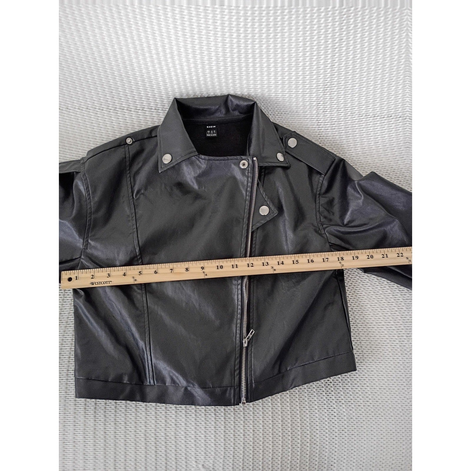 SHEIN Moto Jacket S Black Faux Leather Asymmetrical Zip Biker Goth Luxe Coat