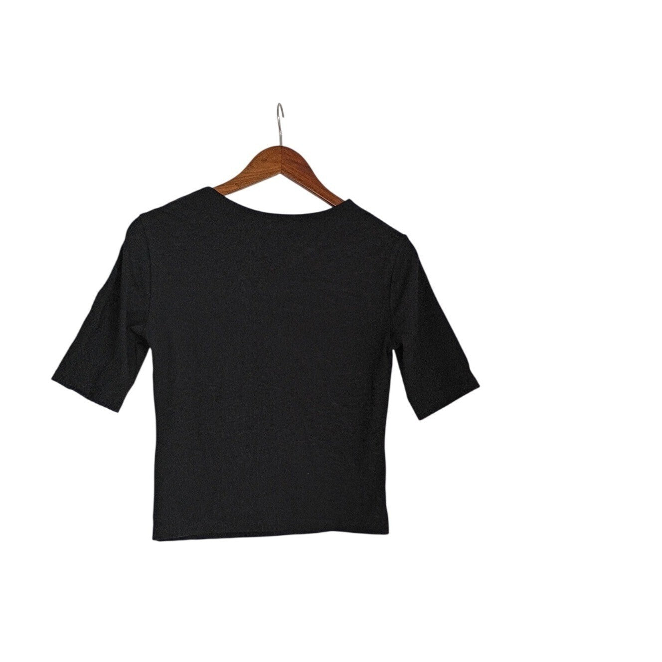 Club Monaco Black Twist Front V Neck Knit Top Elbow Sleeve Slim Fit S