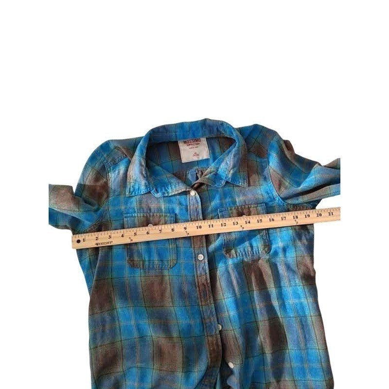 MOSSIMO SUPPLY CO Plaid Flannel Button Up Shirt Blue Brown L Cotton Blen