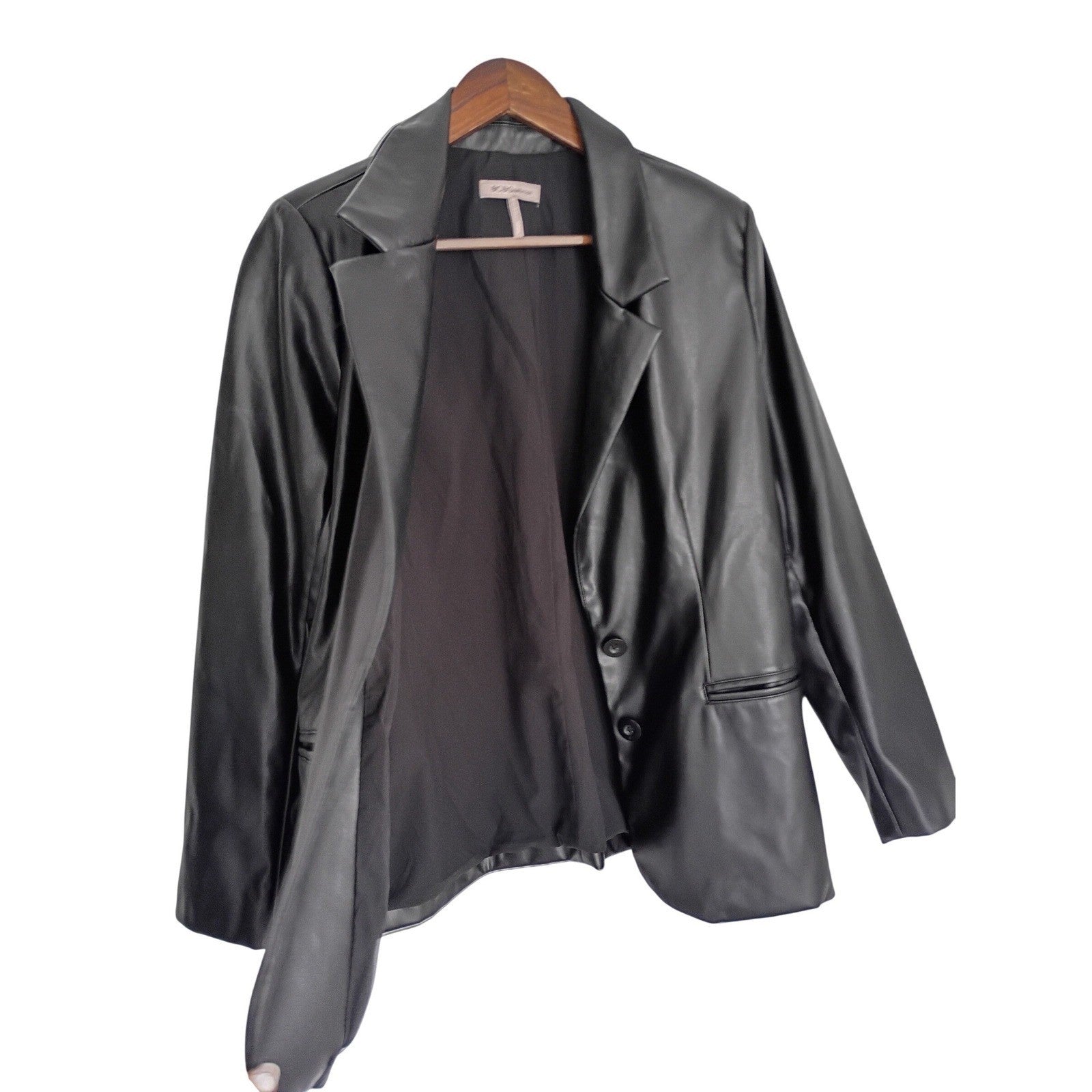 BCBGeneration Black Faux Leather Blazer Jacket S Small 38 Single Button Y2K Chic