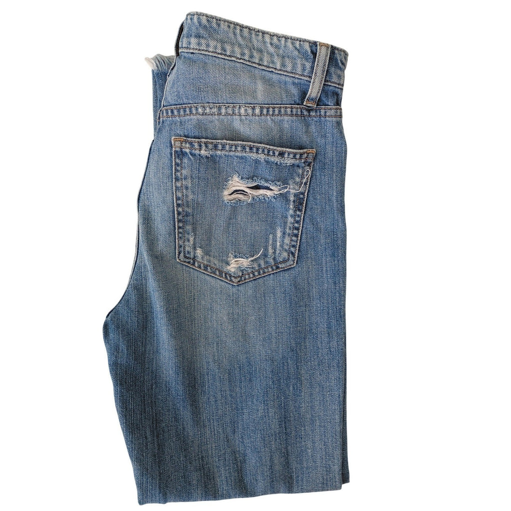 HYPEACH Distressed Boyfriend Jeans Blue Wash Straight Leg Frayed Hem 26/2x27