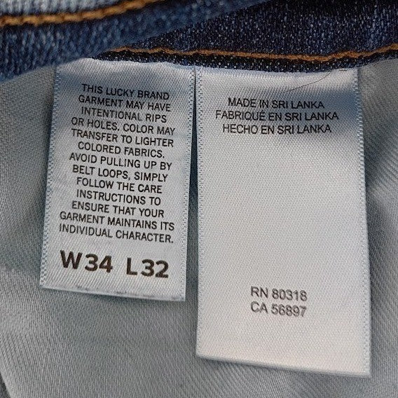 LUCKY BRAND 223 Straight Leg Jeans 34x32 Dark Wash Denim Boho