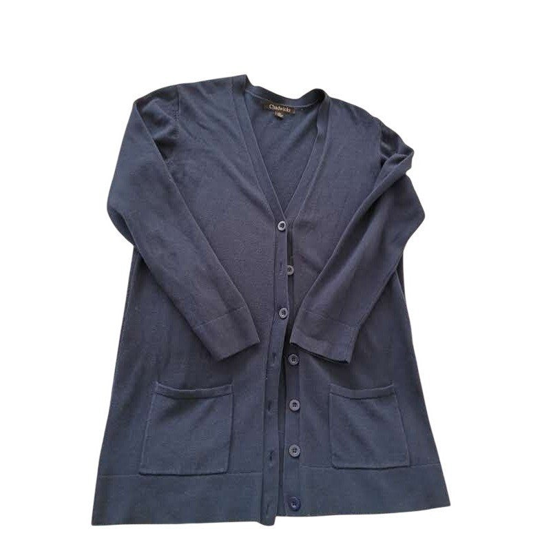 CHADWICKS 100% Cozy Casual Cotton Navy Blue Button Front Cardigan Size L