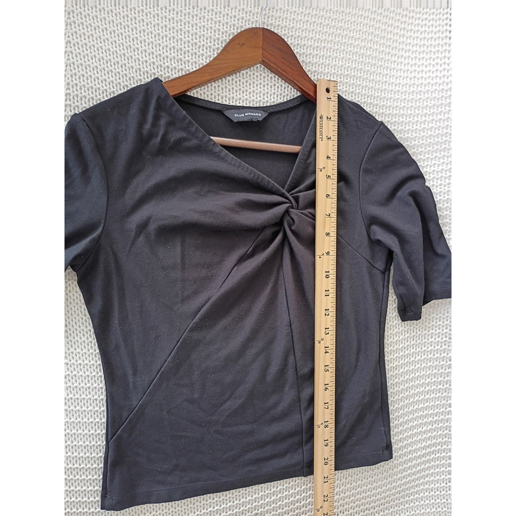 Club Monaco Black Twist Front V Neck Knit Top Elbow Sleeve Slim Fit S